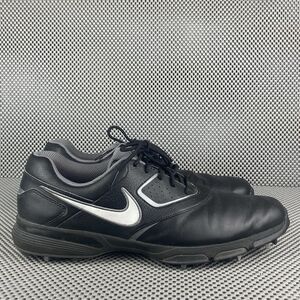 Nike Heritage Golf Shoes Sneakers Mens 11 Black Leather Logo Lace Up Athletic